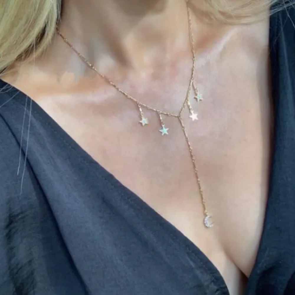 New Five-Pointed Star and Moon Necklace